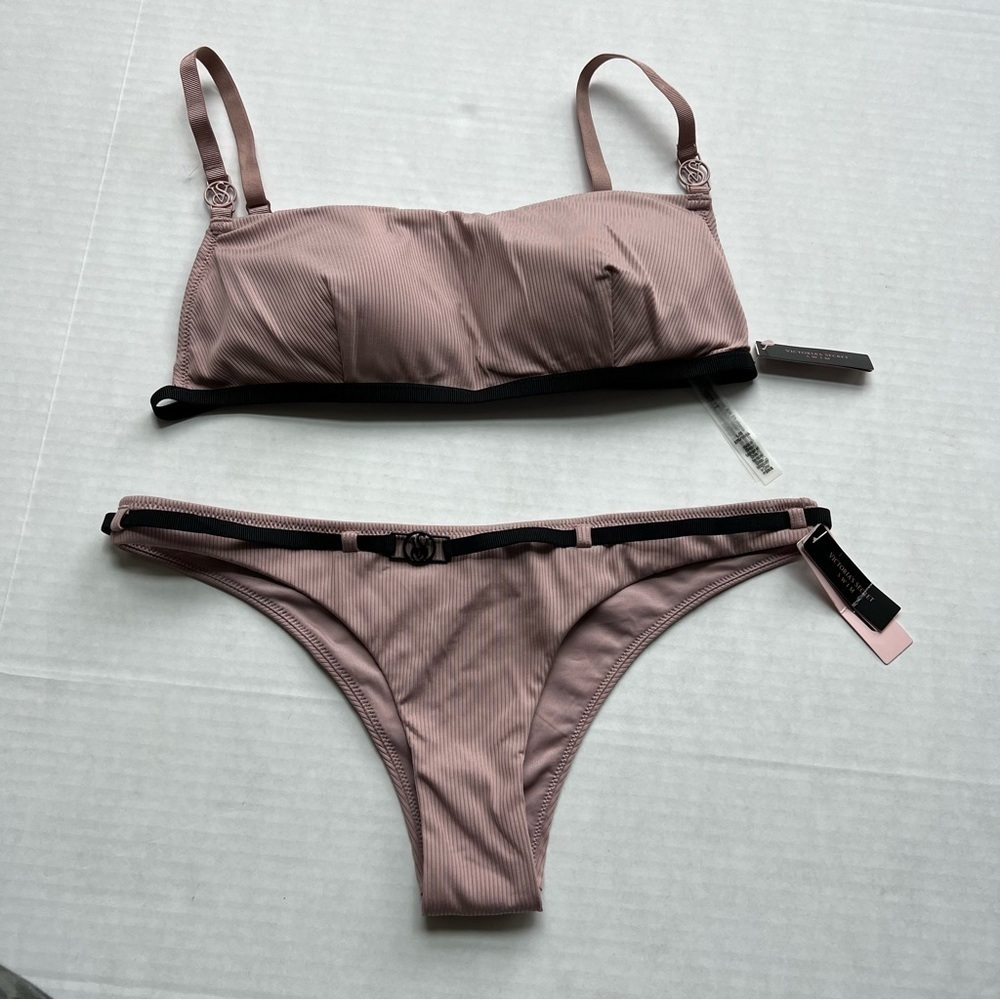 NWT Victoria’s Secret ribbed, belt 2 Piece bikini mauve LARGE TOP, MEDIUM BOTTOM